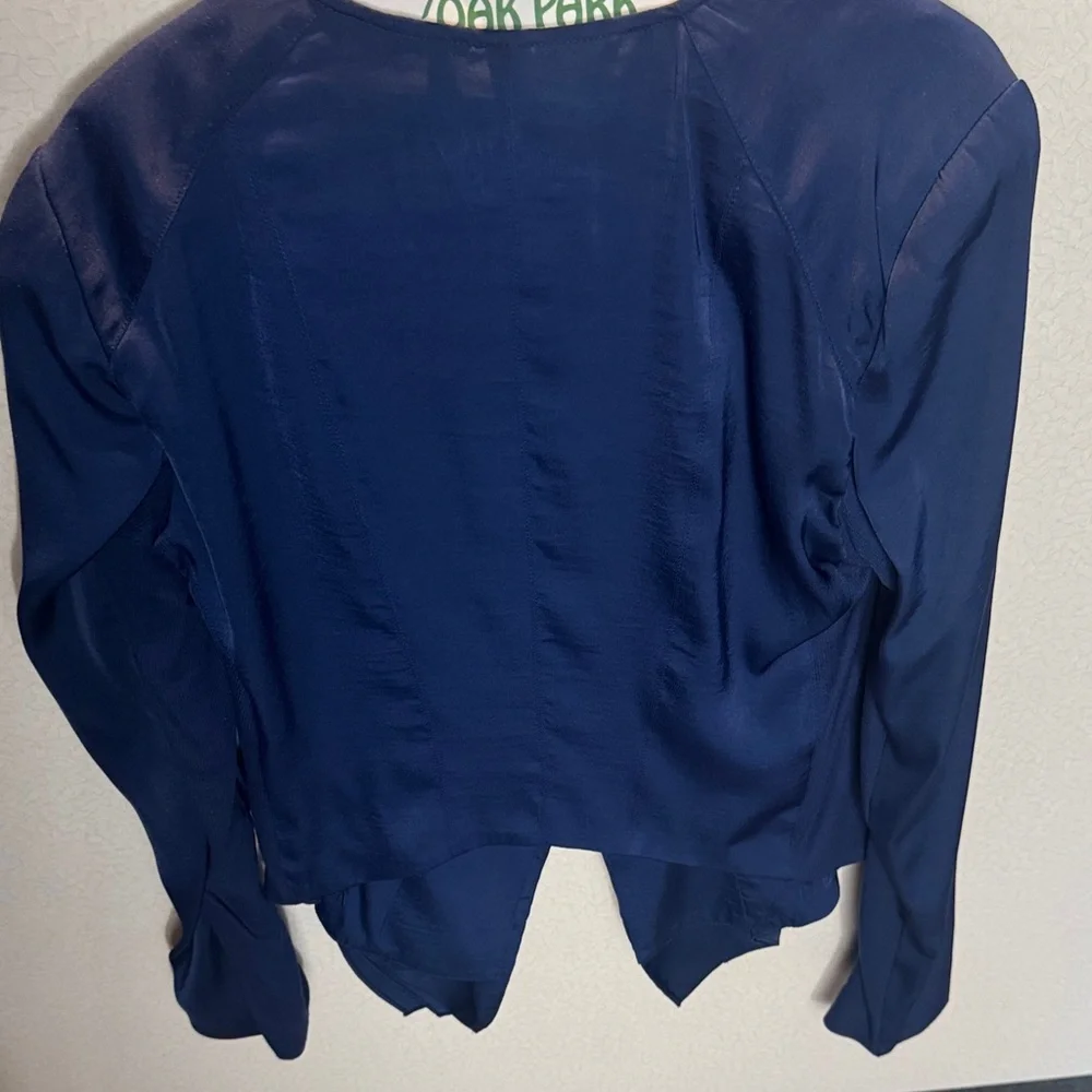 BCBGMaxAzria Deep Navy Ruffled Front Blouse - Picture 4 of 5